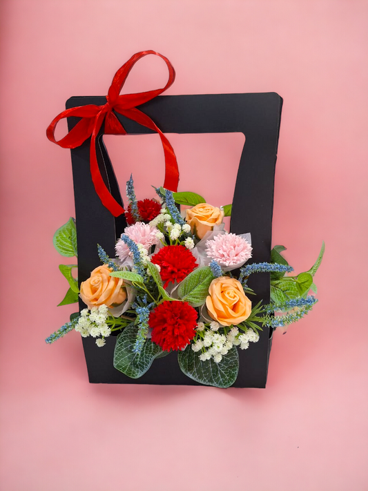 BRF-MDA110 MOTHER'S DAY CARNATION MIX PAPER BOX ARRANGMENT - ARTIFICIAL FLOWERS